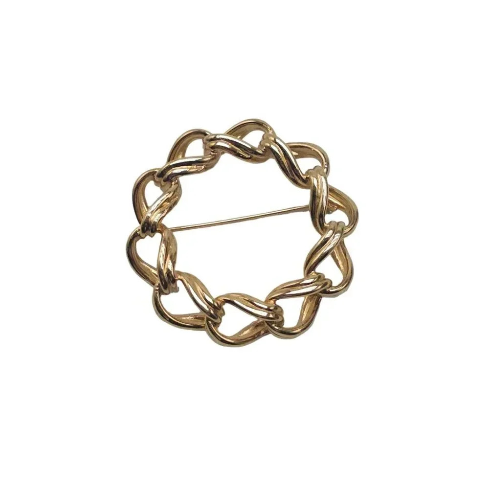 Vintage Napier WREATH Chain Brooch Gold Tone Pin 2 inch